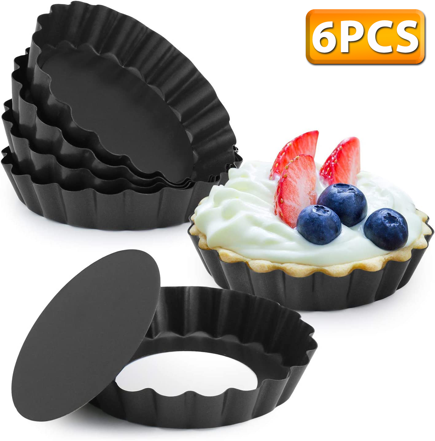 6 Pcs Mini Tart Pans 4 Inch wi - Muffin Tin Nonstick ulasan dan harga