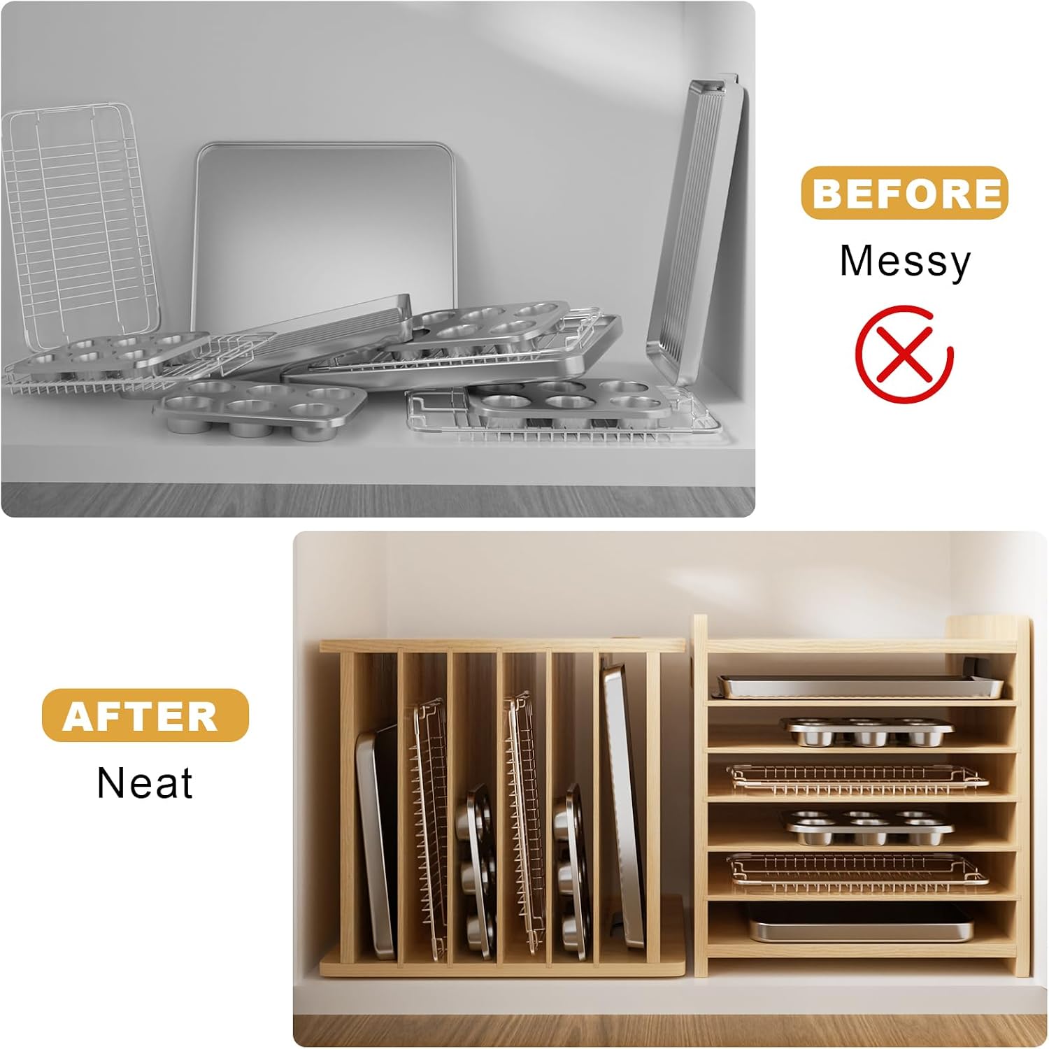 Wooden Bakeware Tray Divider O - Kitchen Cabinet Baking Sheet Organizer ulasan dan harga