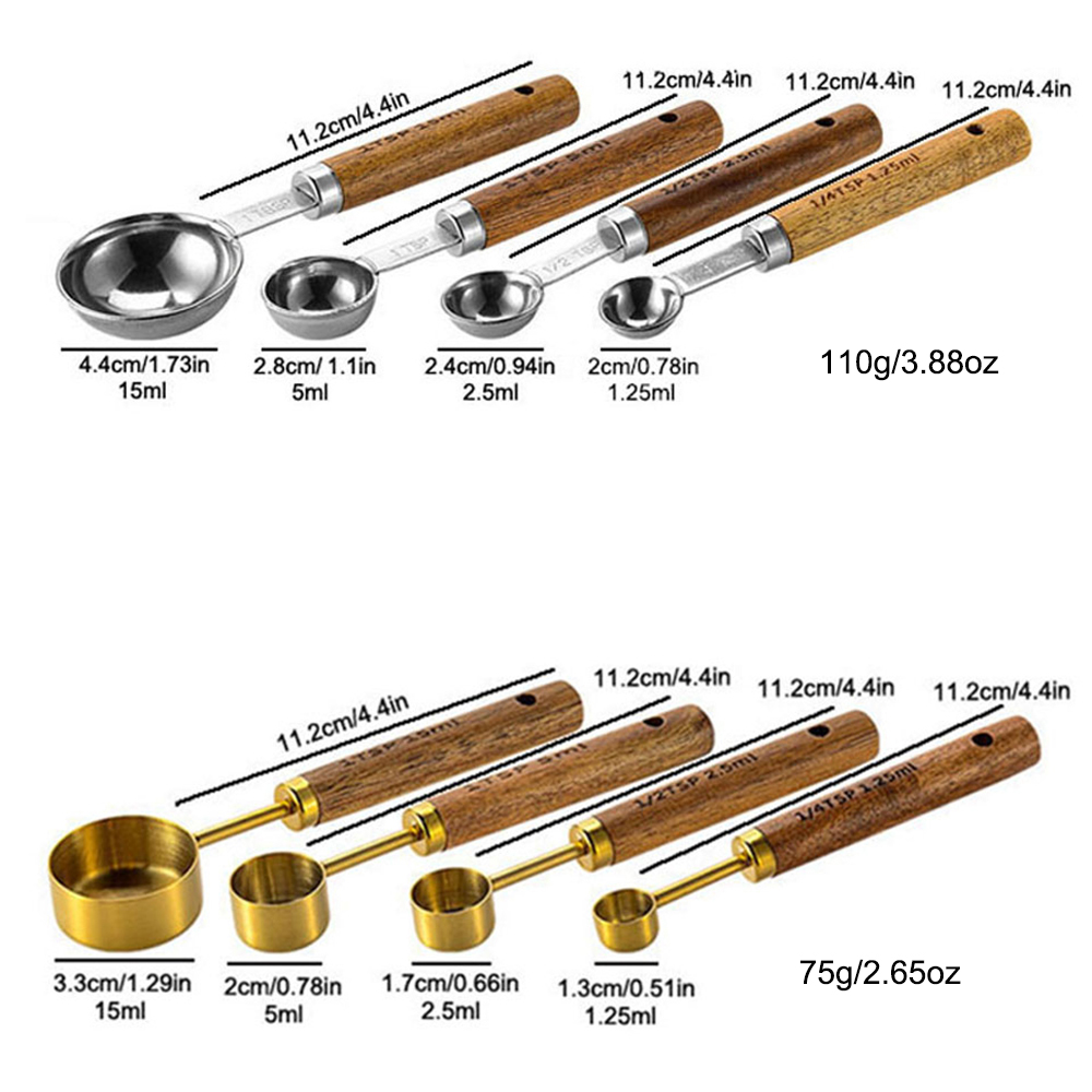 4Pcs/Set Silver Wooden Handle  - Kitchen Baking Scale ulasan dan harga